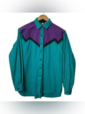 Cameo Rose Vintage 90 teal and purple color-blocked western shirt